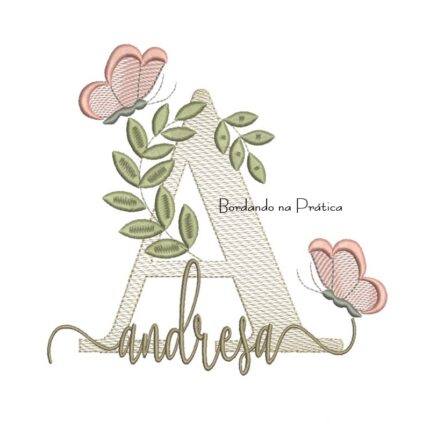 Matriz de Bordado - Nome Andresa folhas e Borboletas