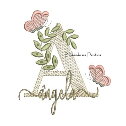Matriz de Bordado - Nome Ângela folhas e Borboletas