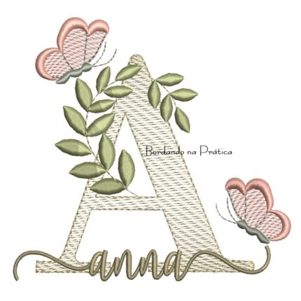 Matriz de Bordado - Nome Anna folhas e Borboletas