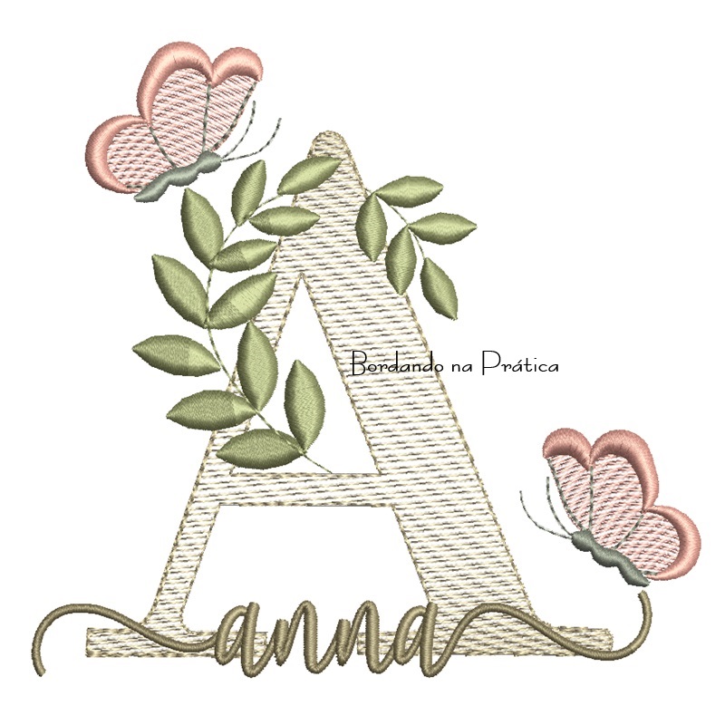 Matriz de Bordado - Nome Anna folhas e Borboletas Matriz de Bordado - Nome Anna folhas e Borboletas