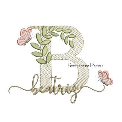 Matriz de Bordado - Nome Beatriz folhas e Borboletas