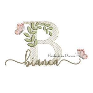 Matriz de Bordado - Nome Bianca folhas e Borboletas