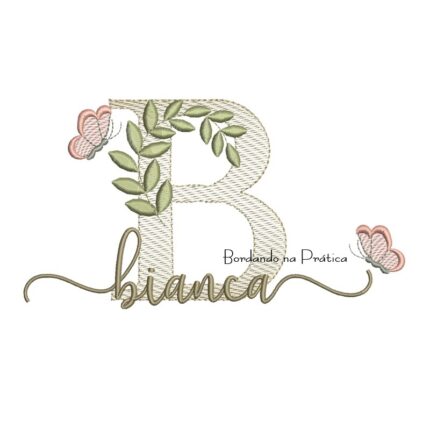 Matriz de Bordado - Nome Bianca folhas e Borboletas