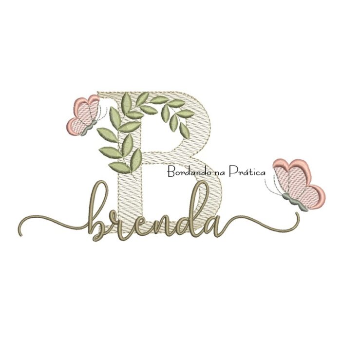 Matriz de Bordado - Nome Brenda folhas e Borboletas