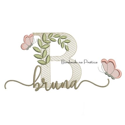 Matriz de Bordado - Nome Bruna folhas e Borboletas