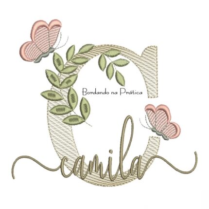Matriz de Bordado - Nome Camila folhas e Borboletas