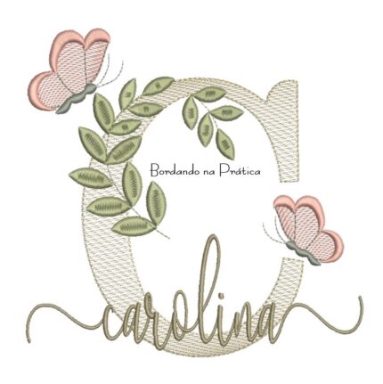 Matriz de Bordado - Nome Carolina folhas e Borboletas