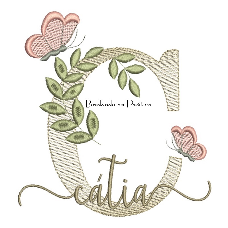 Matriz de Bordado - Nome Cátia folhas e Borboletas Matriz de Bordado - Nome Cátia folhas e Borboletas