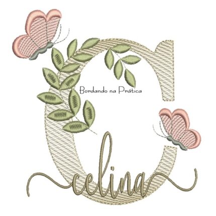 Matriz de Bordado - Nome Celina folhas e Borboletas