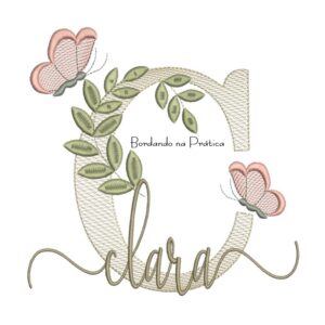 Matriz de Bordado - Nome Clara folhas e Borboletas