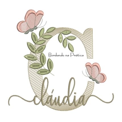 Matriz de Bordado - Nome Cláudia folhas e Borboletas