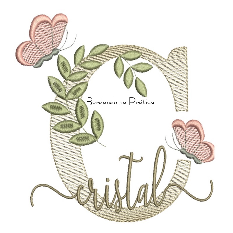 Matriz de Bordado - Nome Cristal folhas e Borboletas