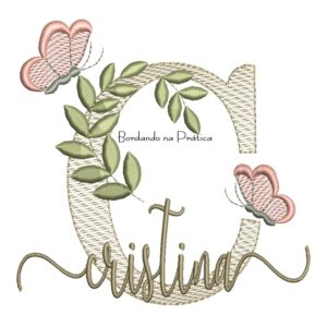 Matriz de Bordado - Nome Cristina folhas e Borboletas