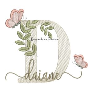 Matriz de Bordado - Nome Daiane folhas e Borboletas