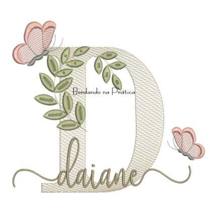 Matriz de Bordado - Nome Daiane folhas e Borboletas