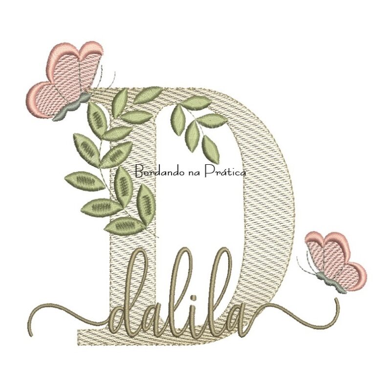 Matriz de Bordado - Nome Dalila folhas e Borboletas