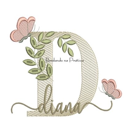 Matriz de Bordado - Nome Diana folhas e Borboletas