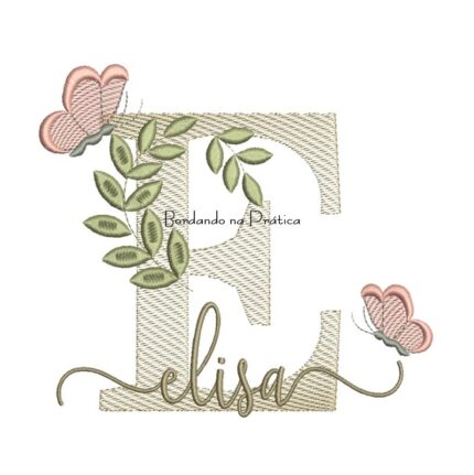 Matriz de Bordado - Nome Elisa folhas e Borboletas