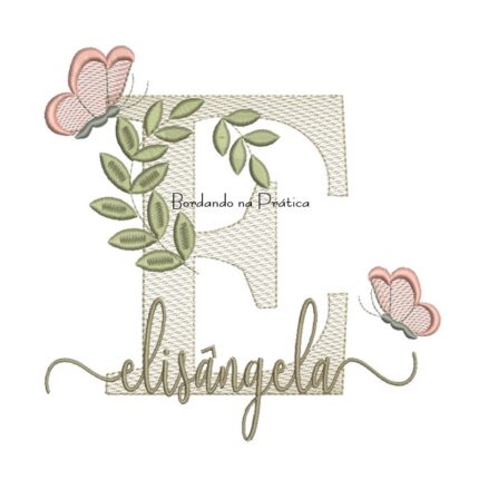 Matriz de Bordado - Nome Elisângela folhas e Borboletas