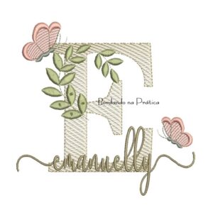 Matriz de Bordado - Nome Emanuelly folhas e Borboletas