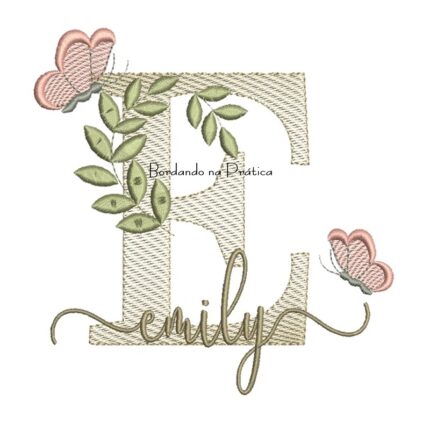 Matriz de Bordado - Nome Emily folhas e Borboletas