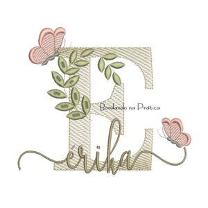 Matriz de Bordado - Nome Érika folhas e Borboletas