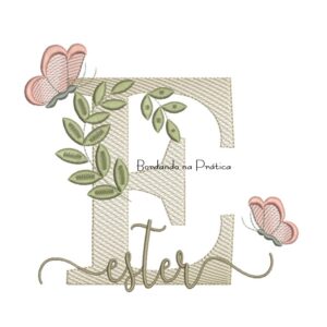 Matriz de Bordado - Nome Ester folhas e Borboletas