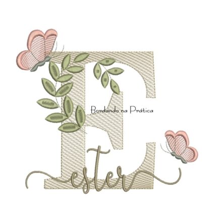 Matriz de Bordado - Nome Ester folhas e Borboletas