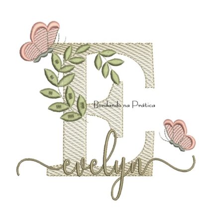 Matriz de Bordado - Nome Evelyn folhas e Borboletas