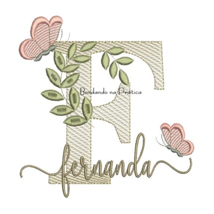 Matriz de Bordado - Nome Fernanda folhas e Borboletas