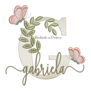 Matriz de Bordado - Nome Gabriela folhas e Borboletas