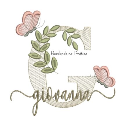 Matriz de Bordado - Nome Giovanna folhas e Borboletas