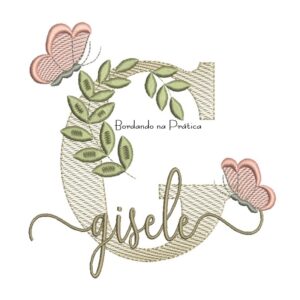 Matriz de Bordado - Nome Gisele folhas e Borboletas
