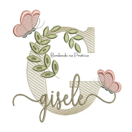 Matriz de Bordado - Nome Gisele folhas e Borboletas