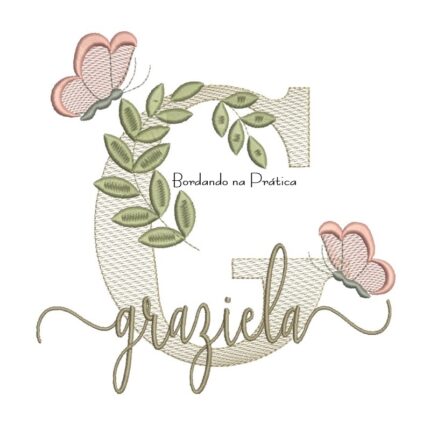 Matriz de Bordado - Nome Graziela folhas e Borboletas