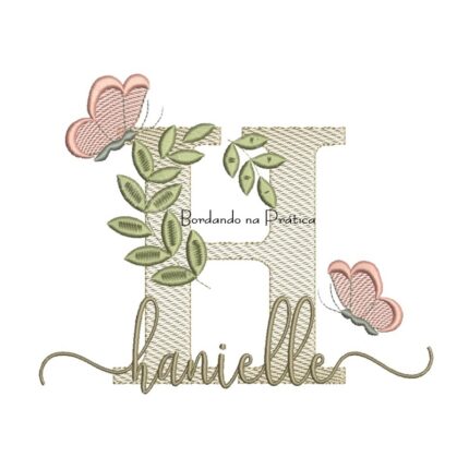 Matriz de Bordado - Nome Hanielle folhas e Borboletas