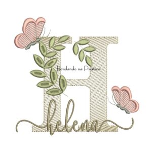 Matriz de Bordado - Nome Helena folhas e Borboletas