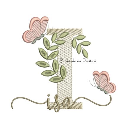 Matriz de Bordado - Nome Isa folhas e Borboletas