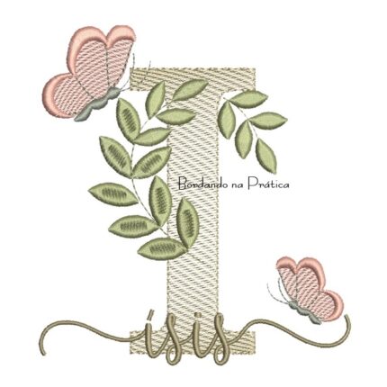 Matriz de Bordado - Nome Ísis folhas e Borboletas