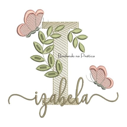 Matriz de Bordado - Nome Izabela folhas e Borboletas