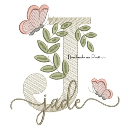 Matriz de Bordado - Nome Jade folhas e Borboletas