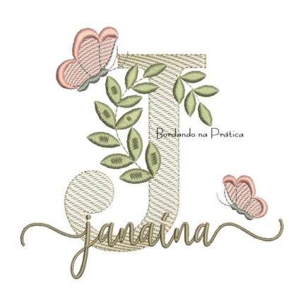 Matriz de Bordado - Nome Janaina folhas e Borboletas