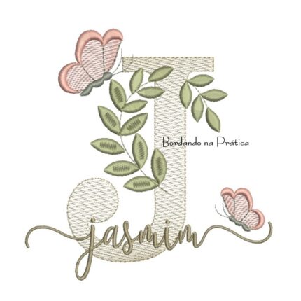 Matriz de Bordado - Nome Jasmim folhas e Borboletas
