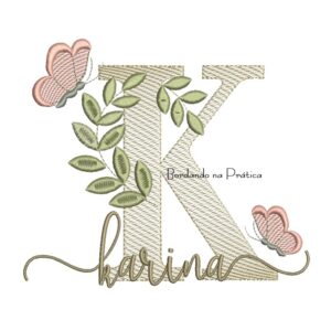 Matriz de Bordado - Nome Karina folhas e Borboletas