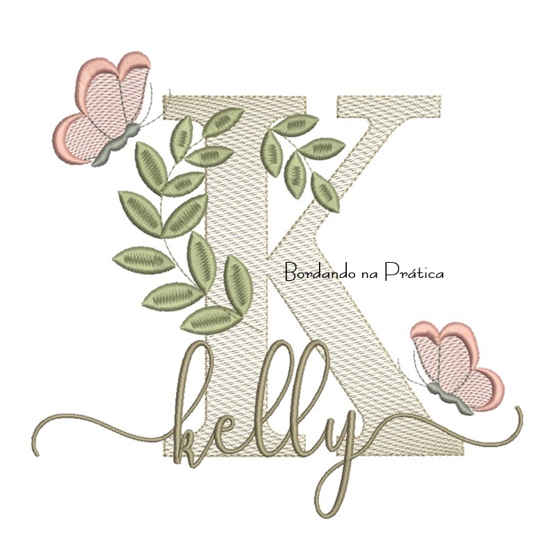 Matriz de Bordado - Nome Kelly folhas e Borboletas Matriz de Bordado - Nome Kelly folhas e Borboletas