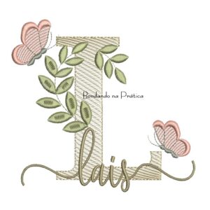 Matriz de Bordado - Nome Laís folhas e Borboletas