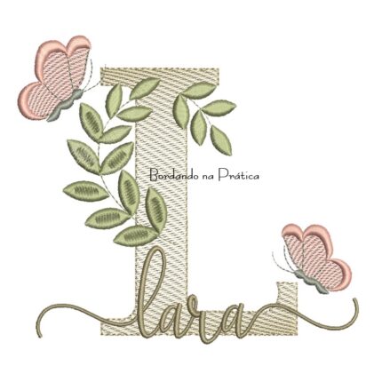 Matriz de Bordado - Nome Lara folhas e Borboletas