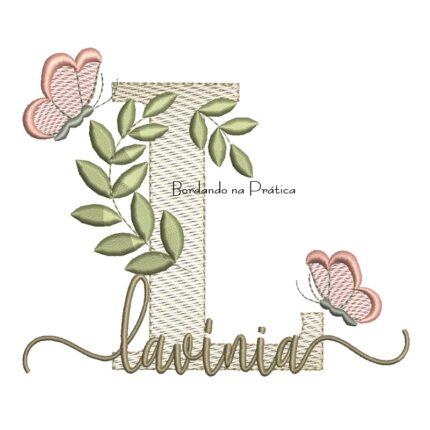 Matriz de Bordado - Nome Lavínia folhas e Borboletas