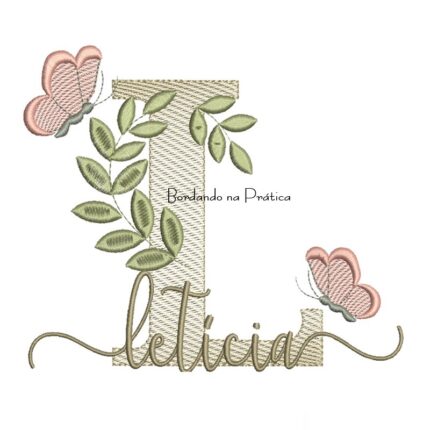 Matriz de Bordado - Nome Letícia folhas e Borboletas