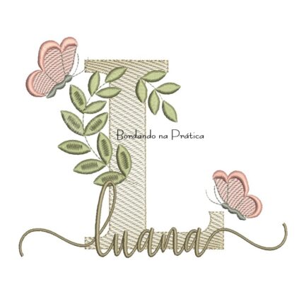 Matriz de Bordado - Nome Luana folhas e Borboletas